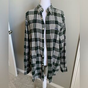Chaps by Ralph Lauren Green and White Plaid Casual Button Down Shirt